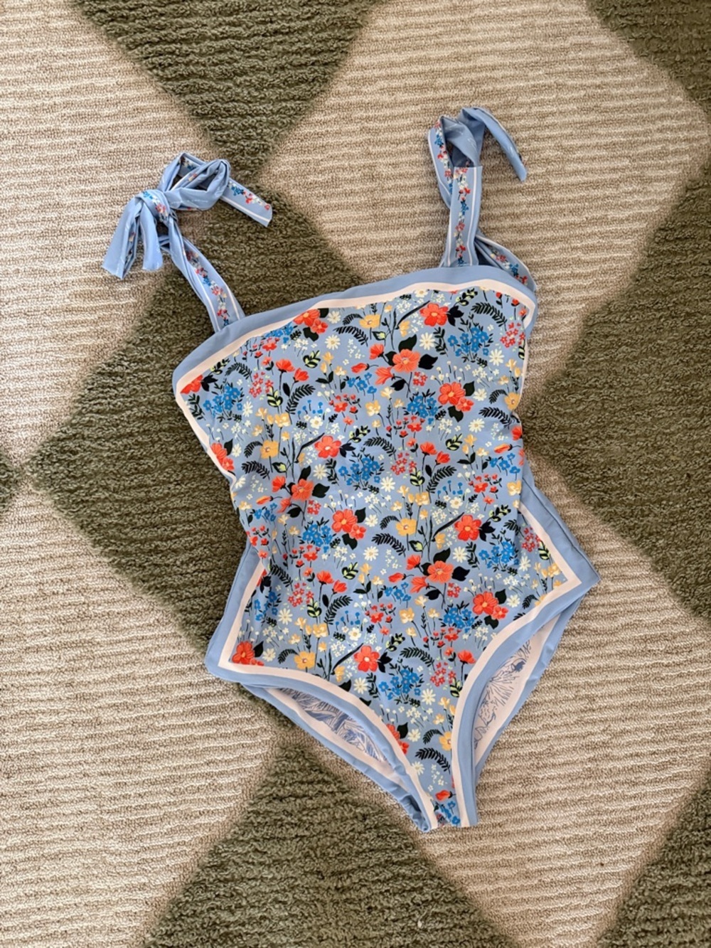 Light Blue Floral Tie-Shoulder One-Piece Swimsuit